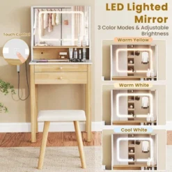 Costway Small Vanity Desk Set With Adjustable LED Lighted Mirror And Power Outlets White -Umbra Home Decor Shop GUEST 19fb37fa 29ae 4b98 ba9a d9b32cfca4c3