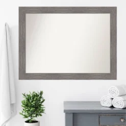 44" X 33" Non-Beveled Pinstripe Plank Gray Bathroom Wall Mirror - Amanti Art -Umbra Home Decor Shop GUEST 1a16cd74 b9dd 4c33 838f de8800cc46e1