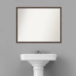 29" X 23" Non-Beveled Hardwood Wedge Wood Bathroom Wall Mirror Mocha Brown - Amanti Art -Umbra Home Decor Shop GUEST 1a63c83c 03cc 401f 9be2 46d87ecd697c