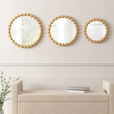 3pc Marlowe Gold Beaded Round Wall Mirror Set - Madison Park 2 3pc Marlowe Gold Beaded Round Wall Mirror Set - Madison Park - Image 2