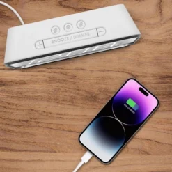 AccuSet Jumbo Mirror Display Alarm Clock White - Sharp: Modern Bedside LED Clock With USB Port -Umbra Home Decor Shop GUEST 1be28b83 f0e0 4814 b667 0e7a0dbfb69d