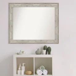 33" X 27" Non-Beveled Crackled Bathroom Wall Mirror Metallic Silver - Amanti Art -Umbra Home Decor Shop GUEST 1c21fb8f d617 491e a2d3 dd7e806c78ae