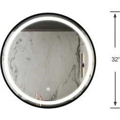 Led Bathroom Mirror, 32 Inch Vanity Mirror With Power And Anti Fog Switch, Metal Frame, Round Dimmable Wall Mounted Makeup Mirror For Home Farmhouse