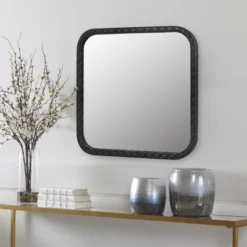 Sofie 23.62"x23.62" Decorative Wall Mirrors With Square Woven Grain And MDF Framed Mirror-The Pop Home