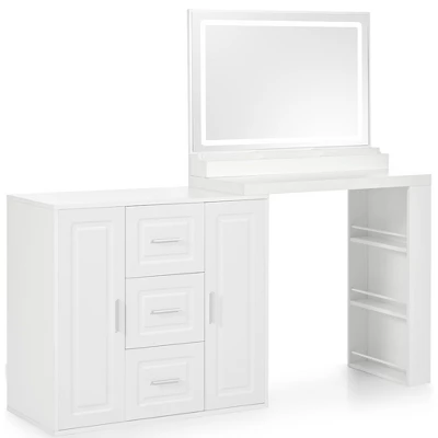 INFURNIC Dressers, Vanity Desk With Mirror And Adjustable Cabinet, Modern Makeup Table With 3 Drawers For Bedroom, White, 59.1"*15.4"*54.2" 5 INFURNIC Dressers, Vanity Desk With Mirror And Adjustable Cabinet, Modern Makeup Table With 3 Drawers For Bedroom, White, 59.1"*15.4"*54.2" - Image 5
