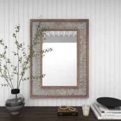 Wood Wall Mirror With Embossed Metal Gray - Olivia & May -Umbra Home Decor Shop GUEST 1ea1677b dc59 4a2a ac87 0520d1083d09