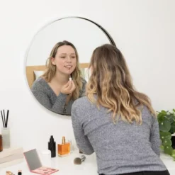 Hamilton Hills 24" Round Silver Polished Metal Framed Mirror