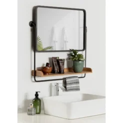26" X 26" Rheeves Decorative Wall Mirror With Shelf Rustic Brown/Black - Kate & Laurel All Things Decor -Umbra Home Decor Shop GUEST 1fa91d0c 4a2a 4844 8f42 7562c5da2b89