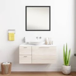 28"x28" Non-Beveled Stylish Wood Bathroom Wall Mirror Black - Amanti Art: Square, Modern Design, Wall Mount, Includes Hardware -Umbra Home Decor Shop GUEST 20d5e1e3 ead3 429a 924e d32d1e83f98c