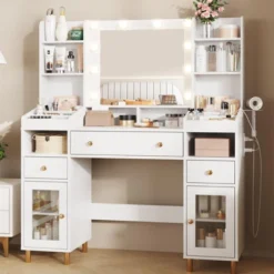 Makeup Vanity Desk With Mirror, Lights, And Charging Station, White -Umbra Home Decor Shop GUEST 217e4b97 30dc 4d07 be44 71ea3f17d58c