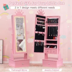 Kids Jewelry Armoire Cabinet With Full-Length Mirror, 46" Jewelry Armoire With Led Light, Jewelry Organizer With 3 Storage Drawers -Umbra Home Decor Shop GUEST 21b63ffc 1ab1 4848 954a 729f3fab02fb