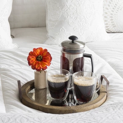 14" Round Rustic Wooden Tray With Distressed Mirror Brown - Stonebriar Collection 3 14" Round Rustic Wooden Tray With Distressed Mirror Brown - Stonebriar Collection - Image 3