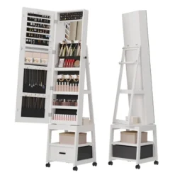 66" Full Length Mirror Jewelry Cabinet, Lockable Standing Armoire Organizer With Storage Drawer, Back Shelf, 360° Swivel Base & Wheels -Umbra Home Decor Shop GUEST 239ca828 0834 4a64 bb82 206741c5e2d1