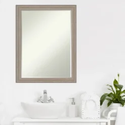 Amanti Art Curve Greywash Petite Bevel Wood Bathroom Wall Mirror 27 X 21 In. -Umbra Home Decor Shop GUEST 23fe3f37 e112 4d52 8a60 12e73ad86630