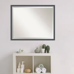 30"x 24" Eva Thin Framed Bathroom Vanity Wall Mirror Black/Silver - Amanti Art -Umbra Home Decor Shop GUEST 255613f2 00a9 4ea4 8ad8 67ab82da114f