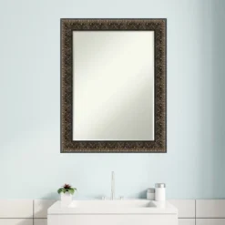 Amanti Art Intaglio Embossed Black Petite Bevel Wood Bathroom Wall Mirror 28.5 X 22.5 In. -Umbra Home Decor Shop GUEST 2579a2f5 5311 4d0b 920b 7bf8630f764c
