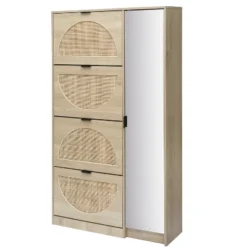 Arina 63.9'' H X 37'' W X 9.45'' D Farmhouse Natural Rattan Shoe Cabinet For 16 Pairs Design Mirror With 4 Flip Down Drawers - The Pop Maison -Umbra Home Decor Shop GUEST 25eafb05 f010 4bdc a2f3 25be29708a5a