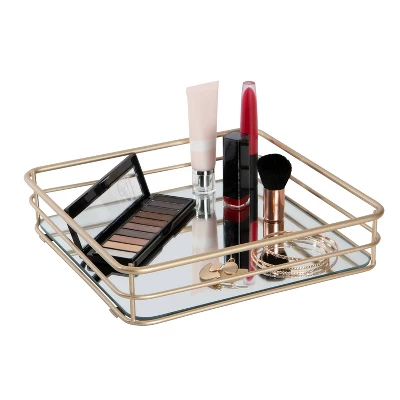 Square Vanity Tray With Mirror Glass Gold - Elle Décor 1 Square Vanity Tray With Mirror Glass Gold - Elle Décor