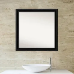 30" X 30" Non-Beveled Corded Bathroom Wall Mirror Black - Amanti Art -Umbra Home Decor Shop GUEST 277b21ff 2d71 48aa bf19 7b1eb63e3a00
