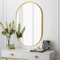 Serio 20"x 28" Modern Oval/Pill Shaped Wall Mount Mirror,Horizontal/Vertical Hanging Aluminum Alloy Frame Mirror-The Pop Home -Umbra Home Decor Shop GUEST 277f31cd f782 4d01 93d7 32d476e972cc