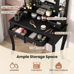 Costway Makeup Vanity Set With Tri-Fold Mirror & LED Lights 4 Drawers Open Shelf White/Black -Umbra Home Decor Shop GUEST 27dd1990 159a 4ead a9c5 3a0d50d6e5f6