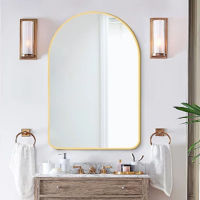 Yehudi Arch Wall Mirror For Bathroom 24"x 36" Inch Bathroom Mirror With Metal Frame Round Corner For Wall Decoration - The Pop Home 8 Yehudi Arch Wall Mirror For Bathroom 24"x 36" Inch Bathroom Mirror With Metal Frame Round Corner For Wall Decoration - The Pop Home - Image 8
