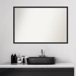 37" X 25" Non-Beveled Lucie Wood Bathroom Wall Mirror Black - Amanti Art -Umbra Home Decor Shop GUEST 2830e97d b269 41fa 8750 c3d6c292939b
