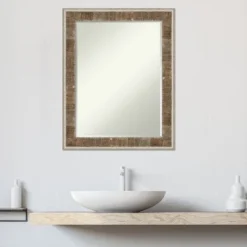 Amanti Art Farmhouse Brown Narrow Petite Bevel Wood Bathroom Wall Mirror 28.75 X 22.75 In. -Umbra Home Decor Shop GUEST 297e5a39 0e59 48f1 9953 d9e4150aaf05
