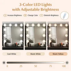 Costway Makeup Vanity Desk With Lighted Mirror Charging Station 3-Color Dimmable LED Lights White/Black -Umbra Home Decor Shop GUEST 29d93f71 060e 4908 a7c3 17dcdc113bb7