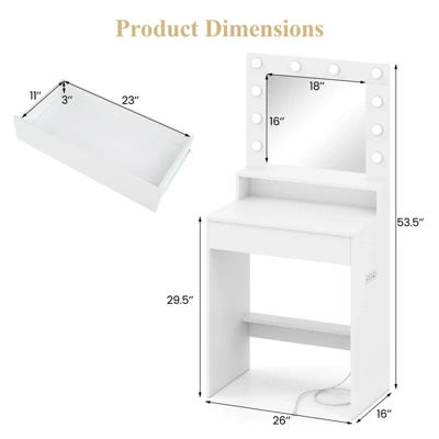Costway Vanity Desk With Mirror And Lights With 3 Light Modes & Adjustable Brightness White 2 Costway Vanity Desk With Mirror And Lights With 3 Light Modes & Adjustable Brightness White - Image 2
