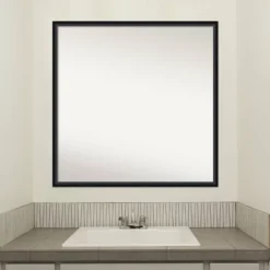 27" X 27" Non-Beveled Lucie Wood Bathroom Wall Mirror Black - Amanti Art -Umbra Home Decor Shop GUEST 2b03704a 92d4 4305 937f eb5421d015d6