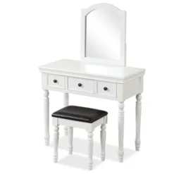Costway Vanity Table Set Makeup Desk Cushioned Stool 3 Drawer Large Mirror White/Walnut -Umbra Home Decor Shop GUEST 2c0071ad 7e73 4d9a a8e1 a81ad61a5890