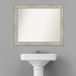 33" X 27" Non-Beveled Crackled Bathroom Wall Mirror Metallic Silver - Amanti Art -Umbra Home Decor Shop GUEST 2c22b610 8c32 4efc 93df ac37941f00eb