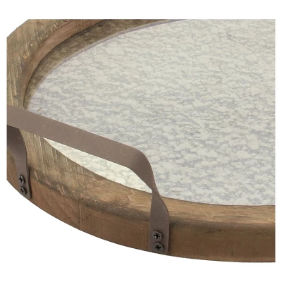 14" Round Rustic Wooden Tray With Distressed Mirror Brown - Stonebriar Collection 2 14" Round Rustic Wooden Tray With Distressed Mirror Brown - Stonebriar Collection - Image 2