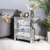 VINGLI Mirrored Nightstand Glass End Table, 23" W Silver Night Stand For Bedroom, Mirrored Bedside Table With Storage, Glass Mirror Nightstand