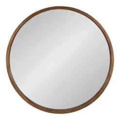 36" Hutton Round Wall Mirror Rustic Brown - Kate & Laurel All Things Decor