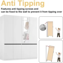 TIRAMISUBEST White 4-Door Wardrobe With Mirror - Freestanding Armoire Closet With 2 Hanging Rods For Bedroom Storage (74"H) -Umbra Home Decor Shop GUEST 2d4e583d 4e4e 408c 92e7 7ea634ca7e55