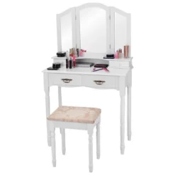 Tangkula Tri Folding Vanity Mirror Makeup Table Set W/4 Drawers & Stool White -Umbra Home Decor Shop GUEST 2ebae3dc 24dd 4b74 86da 788ca9b1a02c