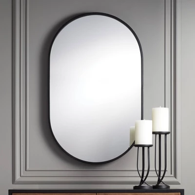 Uttermost Rapido Oval Vanity Decorative Wall Mirror Modern Matte Black Iron Frame 24" Wide For Bathroom Bedroom Living Room Home Office House Entryway 1 Uttermost Rapido Oval Vanity Decorative Wall Mirror Modern Matte Black Iron Frame 24" Wide For Bathroom Bedroom Living Room Home Office House Entryway