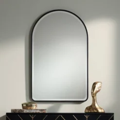 Uttermost Clara Arch Top Vanity Decorative Wall Mirror Modern Beveled Matte Black Metal Frame 24" Wide For Bathroom Bedroom Living Room Home Entryway