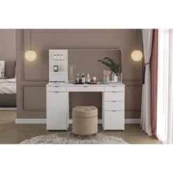 Amelia Vanity Table With Mirror White - Polifurniture -Umbra Home Decor Shop GUEST 31206edb 870b 4c93 96d3 336c51051914