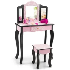 Costway Kid Vanity Set Wooden Makeup Table Stool Tri-Folding Mirror Leopard Print Pink 17 Costway Kid Vanity Set Wooden Makeup Table Stool Tri-Folding Mirror Leopard Print Pink -Umbra Home Decor Shop GUEST 31447d76 e144 432d 9814 817cac7d5f6f