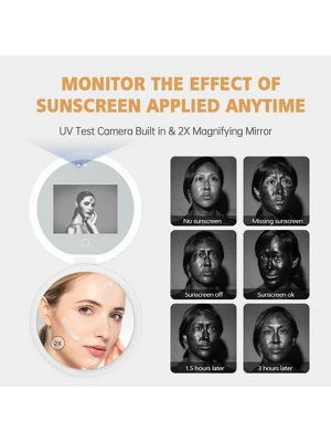 Fenchilin Travel Compact Mirror With UV Camera For Sunscreen Test, 2X Magnification Portable Lighted Mirror For Handbag Pocket, 3.5 Inch 2 Fenchilin Travel Compact Mirror With UV Camera For Sunscreen Test, 2X Magnification Portable Lighted Mirror For Handbag Pocket, 3.5 Inch - Image 2