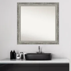 31" X 31" Non-Beveled Waveline Silver Narrow Bathroom Wall Mirror - Amanti Art -Umbra Home Decor Shop GUEST 31a177a4 8211 48f7 98ea d2215ac61e41