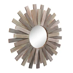 31.3" X 31.3" Wooden Sunburst Wall Mirror Brown - Stonebriar Collection