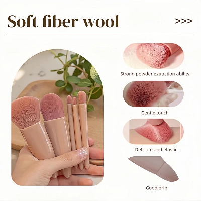 BABYYER 5-Piece Makeup Brush Set With Mirror & Travel Case Hypoallergenic Vegan Bristles For Sensitive Skin,for On-the-Go Touchups (Pink) 3 BABYYER 5-Piece Makeup Brush Set With Mirror & Travel Case Hypoallergenic Vegan Bristles For Sensitive Skin,for On-the-Go Touchups (Pink) - Image 3