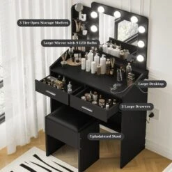 Vanity Desk With Mirror And Lights, Makeup Vanity With Power Outlet & Upholstered Stool, Wooden Dressing Table With Drawers For Bedroom -Umbra Home Decor Shop GUEST 33b71eb1 39ff 45a0 b433 6b4cc7eb9e4e