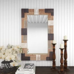 Rectangle Wood Wall Mirror With Faux Metal Details Brown - Olivia & May -Umbra Home Decor Shop GUEST 33bfd8a7 4186 433d b2fe 6e08d2e0c411