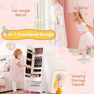 Infans Kids Jewelry Cabinet W/Full-Length Mirror Drawer 2 Adjustable Tilt Angles 4 Infans Kids Jewelry Cabinet W/Full-Length Mirror Drawer 2 Adjustable Tilt Angles - Image 4