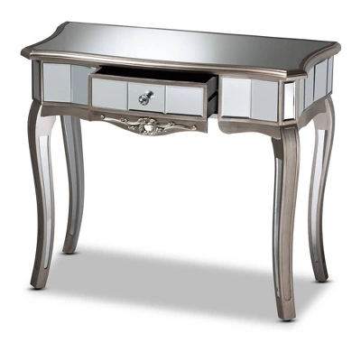 Elgin Brushed Wood And Mirrored Glass 1 Drawer Console Table Silver/Mirror - Baxton Studio 1 Elgin Brushed Wood And Mirrored Glass 1 Drawer Console Table Silver/Mirror - Baxton Studio